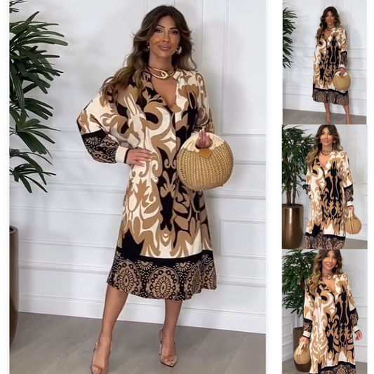 Women's Loose V-Neck Printed Dress
