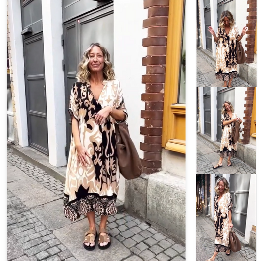 Women's Loose V-Neck Printed Dress