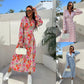 🌷Hot Sale 50% OFF🌸Fashion V-Neck Button Long Sleeve Floral Waist Dresses