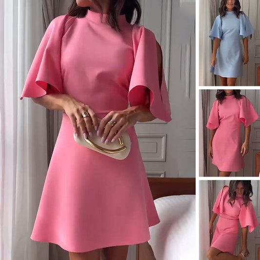 Women's Slit Sleeve Waisted Short Dress