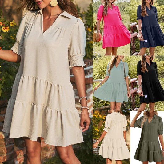 LIMITED TIME SALE🔥WOMEN'S SMOCKED SLEEVE TIERED V-NECK MINI DRESS (BUY 2 FREE SHIPPING)