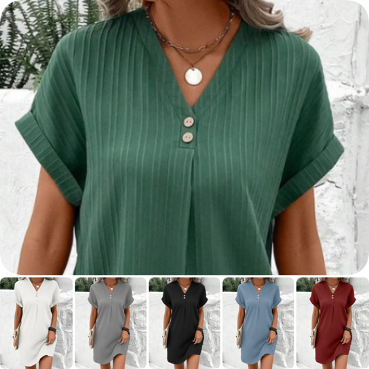 🌷Summer Hot Sale 49% OFF🍃Simple Solid Color V-Neck Short Sleeve Dress for Women