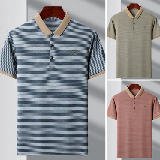Men’s Casual Lapel V-Neck Striped Tops