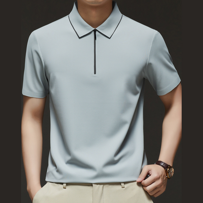 Men's Casual Wrinkle Resistant Zipper Lapel Short Sleeve Shirt