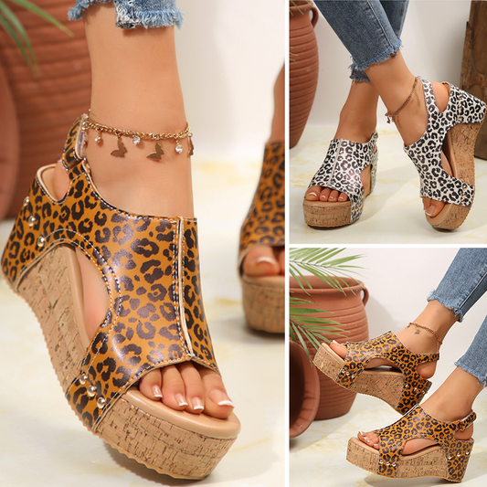 Women's Leopard Print Wedge Sandals