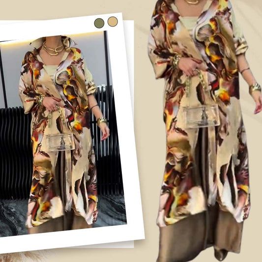 Elegant Two-Piece Lounge Set – Oversized Top & Wide-Leg Trousers