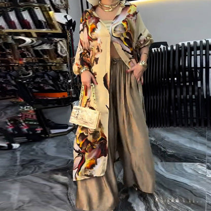Elegant Two-Piece Lounge Set – Oversized Top & Wide-Leg Trousers