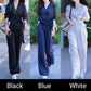 Women's Wrap V-Neck Blouse & Wide Leg Pants Set