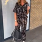 Women's Printed Button-Down Shirt & Pants 2-Piece Set