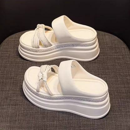 Women's Rhinestone Thick Platform Slip-On Sandals