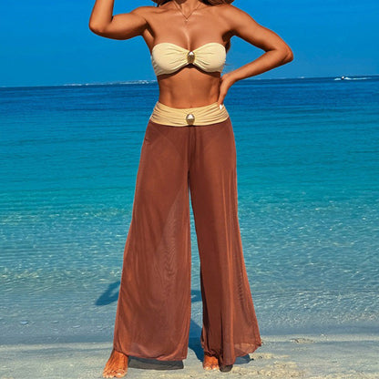 Women's 3-Piece Swimwear Set - Top, Bottom & Beach Pants