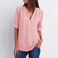 🔥Summer Hot Sale-49% Off🩷V Neck Loose Chiffon 3/4 Sleeve Zipper Blouse