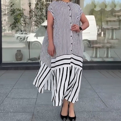 Women's Loose Striped Button Down Long Dress