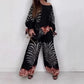 Women's Elegant Ethnic Style Printed Top Wide Leg Pants Set