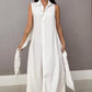 Women's Sleeveless Shirt Maxi Dress with Waist Tie
