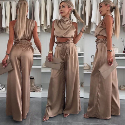 Cropped Top & Wide Leg Pants 2-Piece Set