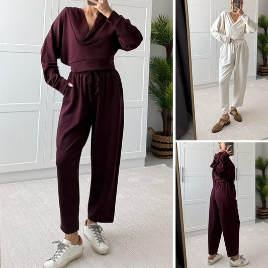 Women's Simple Fashion Hooded V-Neck Suit