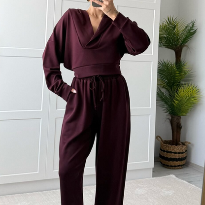 Women's Simple Fashion Hooded V-Neck Suit