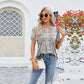  V-Neck Floral Print Ruffled Short Sleeve T-Shirt