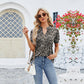  V-Neck Floral Print Ruffled Short Sleeve T-Shirt
