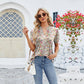  V-Neck Floral Print Ruffled Short Sleeve T-Shirt