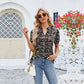  V-Neck Floral Print Ruffled Short Sleeve T-Shirt
