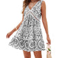 Women's Elegant Cutout Printed Floral Trim V-Neck Sleeveless Dress