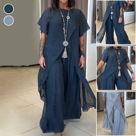 Boho Two-Piece Set – Flowy Top & Wide-Leg Pants