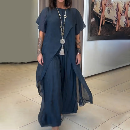Boho Two-Piece Set – Flowy Top & Wide-Leg Pants