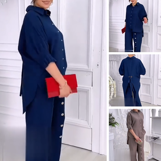 omen's Button-Down Shirt & Pants 2-Piece Set