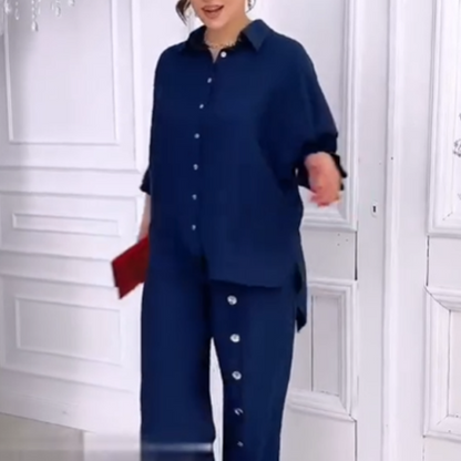 omen's Button-Down Shirt & Pants 2-Piece Set