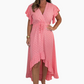 Women's Resort Style V-Neck Printed High-Low Ruffle Sleeve Dress