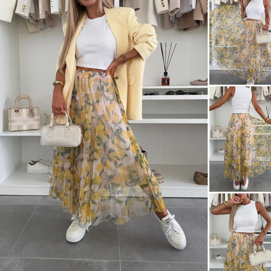 Women's Casual Printed Tulle Skirt
