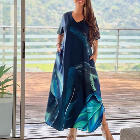 🌴Summer Specials SALE 🌴Women's Loose Casual V-Neck Printed Short Sleeve Dresses