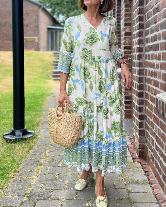 Elegant V-neck Floral Print Dress