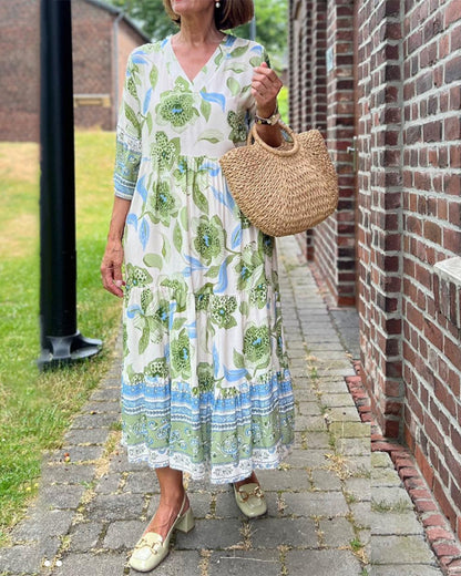 Elegant V-neck Floral Print Dress