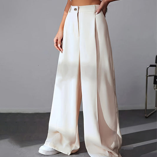 Women's Solid Color High-Waisted Wide-Leg Pants