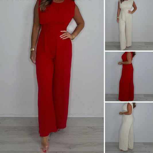 Women's Pleated Sleeveless Wide Leg Jumpsuit