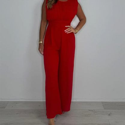 Women's Pleated Sleeveless Wide Leg Jumpsuit
