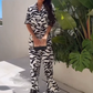 Women's Casual Printed Short Sleeve Shirt Wide Leg Pants Set