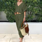 2-piece set: loose V-neck top and pocket pants