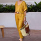 2-piece set: loose V-neck top and pocket pants