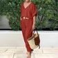 2-piece set: loose V-neck top and pocket pants