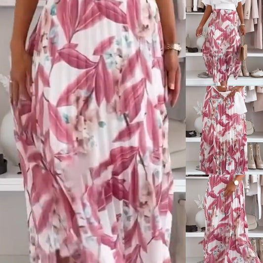 Women’s Elegant Print Pleated Flowy Skirt