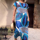 Leaf Print Round Neck Side Split Short Sleeve Dress