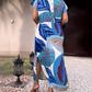 Leaf Print Round Neck Side Split Short Sleeve Dress