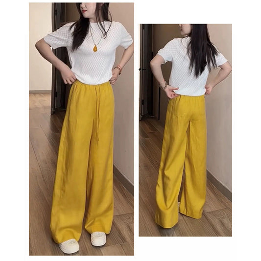 Women's Draped High Waisted Pants with Drawstring
