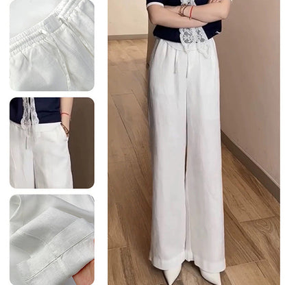 Women's Draped High Waisted Pants with Drawstring