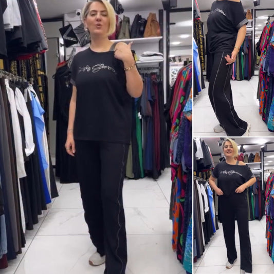 Loose Fit Off Shoulder T-Shirt & Wide Leg Pants Set