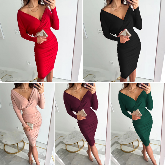 Women's Sexy Ruched V-Neck Bodycon Dress